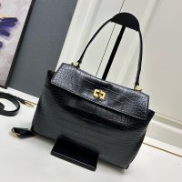 Balenciaga Small Rodeo Handbag In Crocodile Embossed Calfskin Black