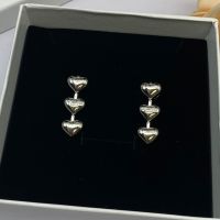 Balenciaga Three Heart Earrings In Silver