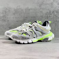 Balenciaga Track Sneakers Unisex Metallic Leather and Mesh Green