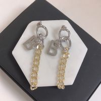Balenciaga Twocolor B Pendant Chain Earrings In Gold/Silver