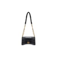 Balenciaga XS Downtown Shoulder Bag with Chain In Crocodile Embossed Leather Black/Gold