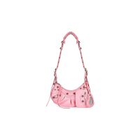 Balenciaga XS Le Cagole Shoulder Bag In Embossed Leather Pink/Silver
