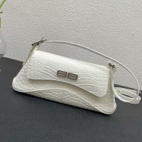 Balenciaga XX Flap Bag In Crocodile Embossed Calfskin White