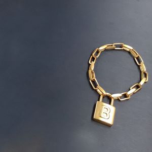Balenciaga B Chain Lock Thin Bracelet In Gold