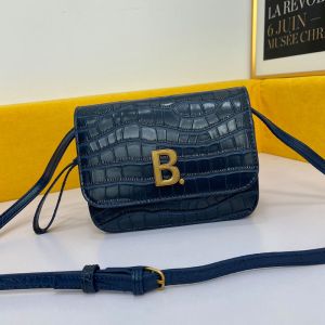Balenciaga B Crossbody Bag Crocodile Embossed Leather In Navy Blue
