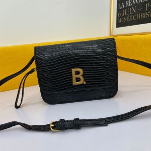 Balenciaga B Crossbody Bag Lizard Embossed Leather In Black