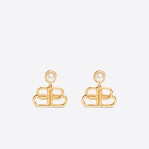 Balenciaga BB Drop Earrings with Pearls In Gold