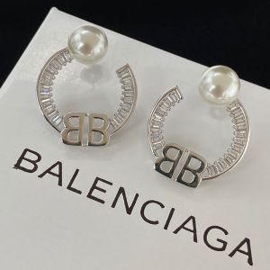 Balenciaga BB Pearl Stud Earrings In Silver