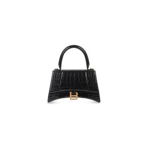 Balenciaga Hourglass Handbag Crocodile Embossed In Black/Gold