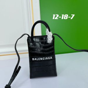 Balenciaga Mini Shopping Phone Holder Crocodile Embossed In Black