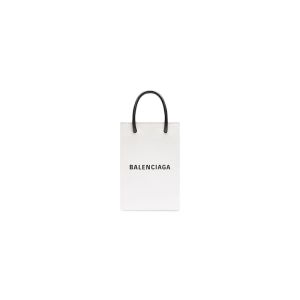 Balenciaga Mini Shopping Phone Holder Saffiano Calfskin In White