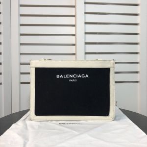 Balenciaga Navy Pouch With Strap Canvas In Black/White