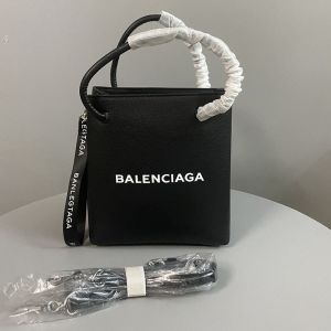 Balenciaga Shopping Phone Holder Grained Leather In Black