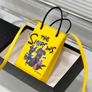 Balenciaga Shopping Phone Holder Simpsons Printed Leather In Yellow