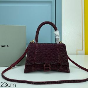 Balenciaga Small Hourglass Handbag with Crystals and Suede Calfskin In Burgundy