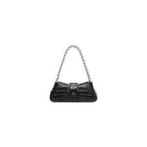 Balenciaga Small Lindsay Shoulder Bag with Strap Crocodile Embossed In Black