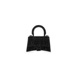 Balenciaga XS Hourglass Handbag with Crystals and Suede Calfskin In Black