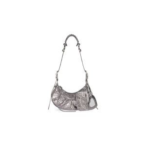 Balenciaga XS Le Cagole Shoulder Bag Embossed Leather In Gray/Silver