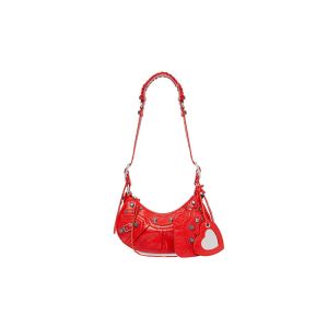 Balenciaga XS Le Cagole Shoulder Bag Embossed Leather In Red/Silver