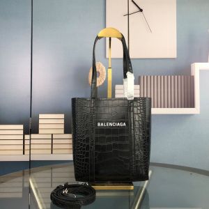 Balenciaga XXS Everyday Tote Bag Crocodile Embossed Leather In Black