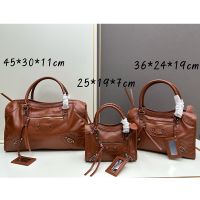 Balenciaga Gaint City Shoulder Bag In Calfskin Brown/Silver