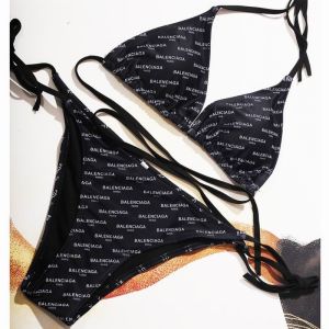 Balenciaga Allover Logo Bikini In Lycra Black
