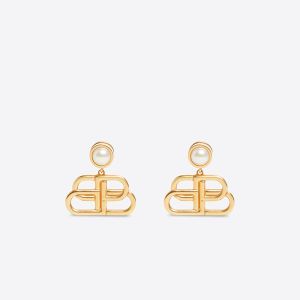 Balenciaga BB Drop Earrings with Pearls In Gold