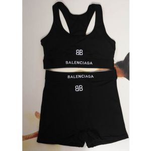 Balenciaga BB Logo Embroidered Sporty Swimsuit In Cotton Black