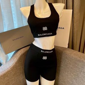 Balenciaga BB Logo Embroidered Swimsuit In Cotton Black