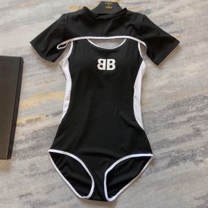 Balenciaga BB Logo Two-Piece Swimsuit In Cotton Black