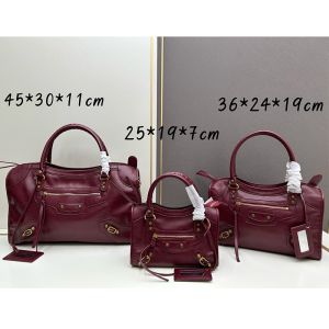 Balenciaga Gaint City Shoulder Bag In Calfskin Burgundy/Gold