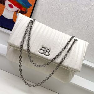 Balenciaga Large Monaco Chain Bag In Quilted Calfskin White/Silver