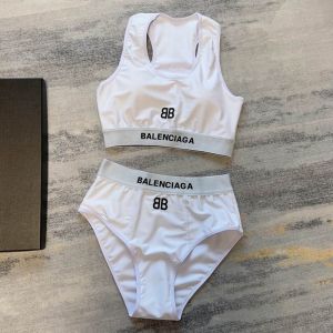 Balenciaga Logo-Embroidered Swimsuit In Cotton White