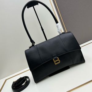Balenciaga Medium Hourglass Handbag In Calfskin Black/Gold