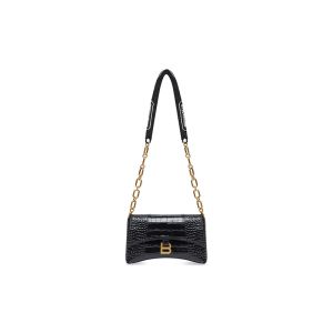 Balenciaga XS Downtown Shoulder Bag with Chain In Crocodile Embossed Leather Black/Gold