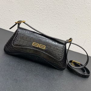Balenciaga XX Flap Bag In Crocodile Embossed Calfskin Black
