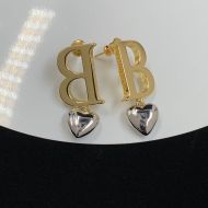 Balenciaga B Chain Heart Shaped Earrings In Gold