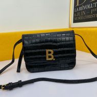 Balenciaga B Crossbody Bag Crocodile Embossed Leather In Black
