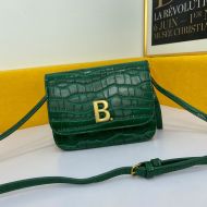 Balenciaga B Crossbody Bag Crocodile Embossed Leather In Green