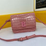 Balenciaga B Crossbody Bag Crocodile Embossed Leather In Pink