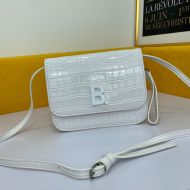 Balenciaga B Crossbody Bag Crocodile Embossed Leather In White