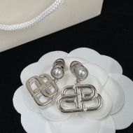 Balenciaga BB Drop Earrings with Pearls In Silver