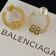 Balenciaga BB Pearl Stud Earrings In Gold