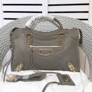 Balenciaga Medium Classic City Shoulder Bag Metallic Edge Goatskin In Gray