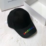 Balenciaga Embroidered Cap Cotton In Black/Rainbow