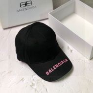 Balenciaga Embroidered Cap Cotton In Black/Pink