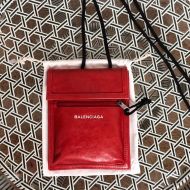 Balenciaga Explorer Pouch with Strap Waxyskin In Red
