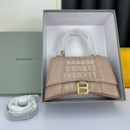 Balenciaga Hourglass Handbag Crocodile Embossed In Apricot/Gold