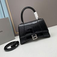 Balenciaga Hourglass Handbag Crocodile Embossed In Black/Silver