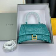 Balenciaga Hourglass Handbag Crocodile Embossed In Blue/Gold
